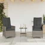 vidaXL Set bistro de grădină cu perne, 3 piese, gri, poliratan vidaXL Set bistro de grădină cu perne, 3 piese, gri, poliratan