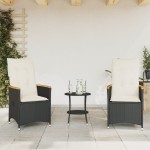 vidaXL Set bistro cu perne, 3 piese, negru, poliratan