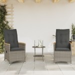 vidaXL Set bistro de grădină cu perne, 3 piese, gri, poliratan vidaXL Set bistro de grădină cu perne, 3 piese, gri, poliratan