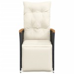 vidaXL Scaun de grădină rabatabil cu perne, negru, poliratan