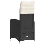 vidaXL Scaun de grădină rabatabil cu perne, negru, poliratan