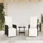 vidaXL Scaune de grădină rabatabile, 2 buc., cu masă, negru, poliratan