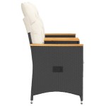 vidaXL Canapea de grădină rabatabilă 2 locuri cu masă negru poliratan
