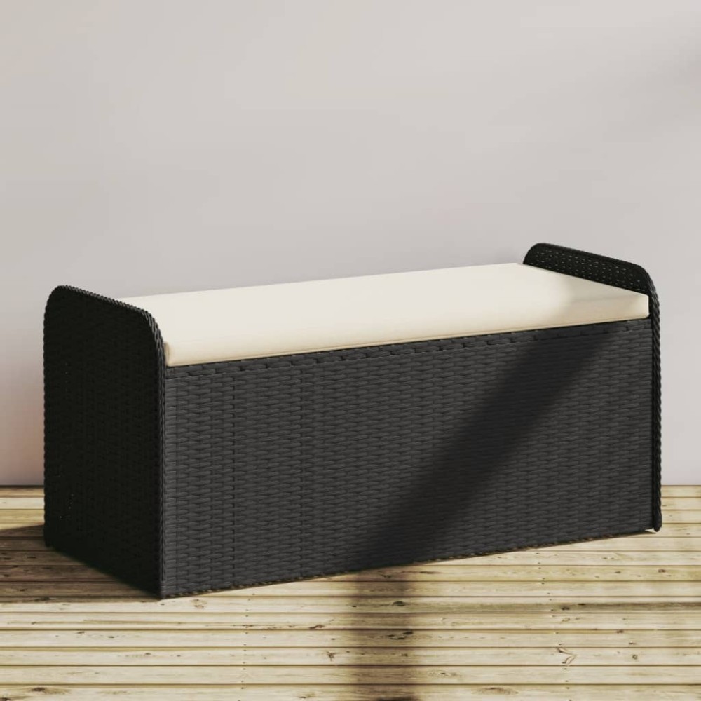 vidaXL Bancă de depozitare cu pernă, negru, 115x51x52 cm, poliratan