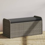 vidaXL Bancă de depozitare cu pernă, gri, 115x51x52 cm, poliratan vidaXL Bancă de depozitare cu pernă, gri, 115x51x52 cm, poliratan