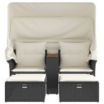 vidaXL Canapea de grădină cu baldachin și scaune, negru, poliratan