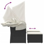 vidaXL Canapea de grădină cu baldachin și scaune, negru, poliratan