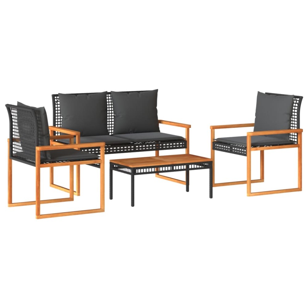 vidaXL Set mobilier relaxare grădină 4 piese cu perne poliratan negru