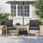vidaXL Set bistro cu perne, 3 piese, negru, poliratan și lemn acacia