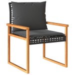 vidaXL Set bistro cu perne, 3 piese, negru, poliratan și lemn acacia