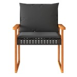 vidaXL Set bistro cu perne, 3 piese, negru, poliratan și lemn acacia