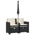 vidaXL Canapea de grădină cu 2 locuri/umbrelă/taburete negru poliratan