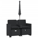 vidaXL Canapea de grădină cu 2 locuri/umbrelă/taburete negru poliratan