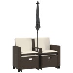 vidaXL Canapea de grădină cu 2 locuri/umbrelă/taburete maro poliratan