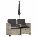 vidaXL Canapea de grădină cu 2 locuri/umbrelă/taburete, gri, poliratan