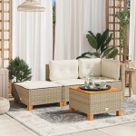 vidaXL Taburet de grădină cu pernă, bej, 63,5x56x32 cm, poliratan vidaXL Taburet de grădină cu pernă, bej, 63,5x56x32 cm, poliratan