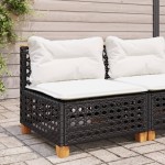 vidaXL Canapea de grădină fără cotiere, cu perne, negru, poliratan vidaXL Canapea de grădină fără cotiere, cu perne, negru, poliratan
