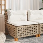 vidaXL Canapea de grădină fără cotiere, cu perne, bej, poliratan vidaXL Canapea de grădină fără cotiere, cu perne, bej, poliratan