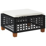 vidaXL Taburet de grădină cu pernă, negru, 63,5x56x32 cm, poliratan