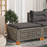 vidaXL Taburet de grădină cu pernă, gri, 63,5x56x32 cm, poliratan vidaXL Taburet de grădină cu pernă, gri, 63,5x56x32 cm, poliratan