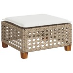 vidaXL Taburet de grădină cu pernă, bej, 63,5x56x32 cm, poliratan vidaXL Taburet de grădină cu pernă, bej, 63,5x56x32 cm, poliratan