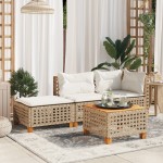 vidaXL Taburet de grădină cu pernă, bej, 63,5x56x32 cm, poliratan vidaXL Taburet de grădină cu pernă, bej, 63,5x56x32 cm, poliratan