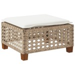 vidaXL Taburet de grădină cu pernă, bej, 63,5x56x32 cm, poliratan vidaXL Taburet de grădină cu pernă, bej, 63,5x56x32 cm, poliratan