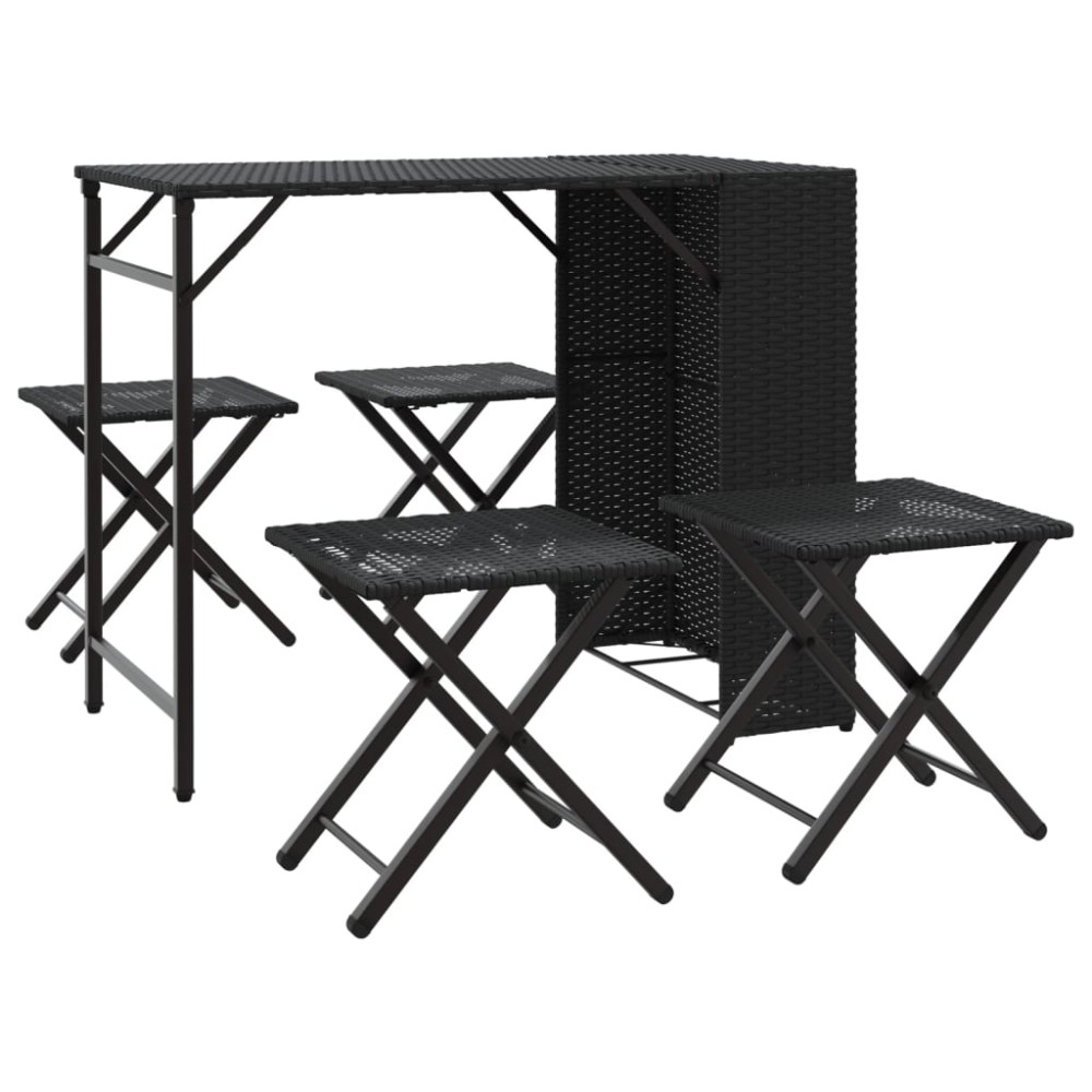 vidaXL Set mobilier de grădină, pliabil, 5 piese, negru, poliratan
