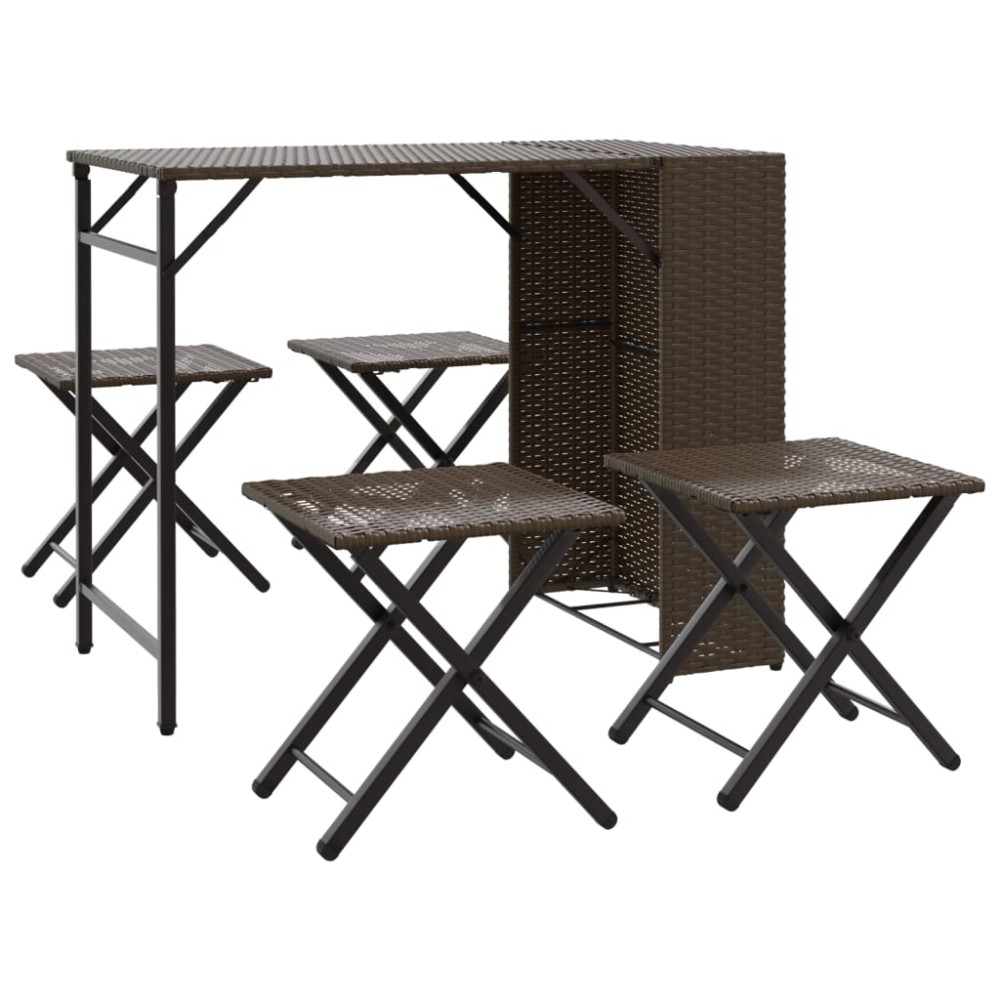 vidaXL Set mobilier de grădină, pliabil, 5 piese, maro, poliratan