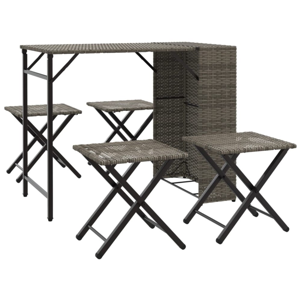 vidaXL Set mobilier de grădină, pliabil, 5 piese, gri, poliratan