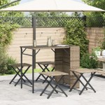 vidaXL Set mobilier de grădină, pliabil, 5 piese, bej, poliratan