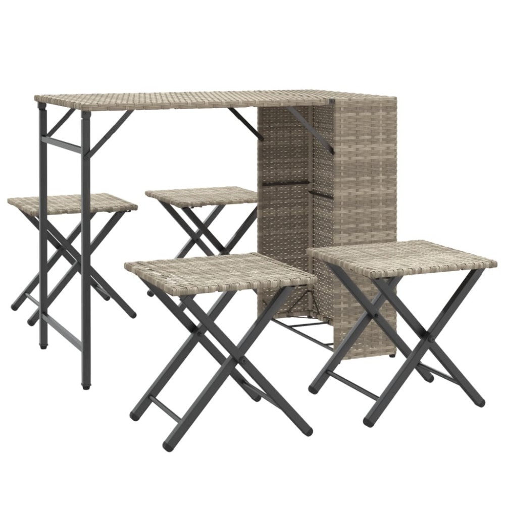 vidaXL Set mobilier de grădină, pliabil, 5 piese gri deschis poliratan