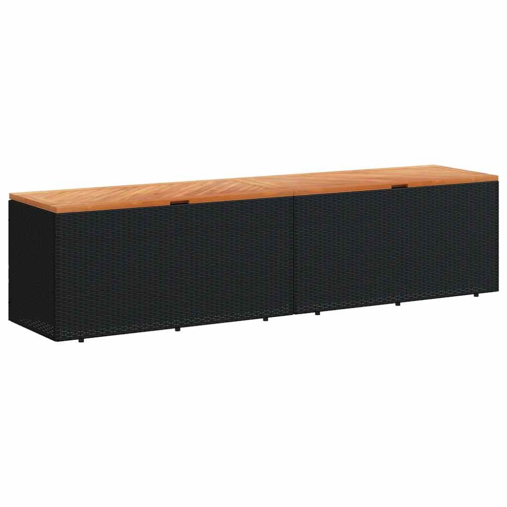 vidaXL Ladă depozitare grădină negru 220x50x54cm poliratan lemn acacia