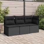 vidaXL Canapea de grădină fără cotiere, cu perne, negru, poliratan vidaXL Canapea de grădină fără cotiere, cu perne, negru, poliratan