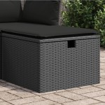 vidaXL Taburet de grădină cu pernă, negru, 55x55x37 cm, poliratan vidaXL Taburet de grădină cu pernă, negru, 55x55x37 cm, poliratan