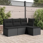 vidaXL Taburet de grădină cu pernă, negru, 55x55x37 cm, poliratan vidaXL Taburet de grădină cu pernă, negru, 55x55x37 cm, poliratan
