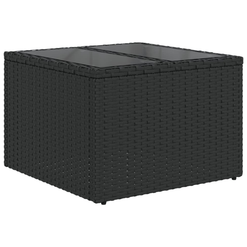 vidaXL Masă de grădină cu blat din sticlă, negru 55x55x37 cm poliratan