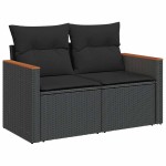 vidaXL Canapea de grădină cu perne, 2 locuri, negru, poliratan vidaXL Canapea de grădină cu perne, 2 locuri, negru, poliratan