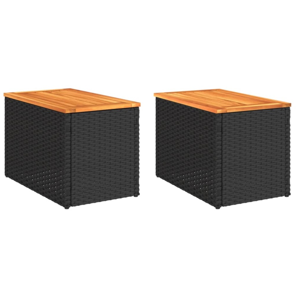 vidaXL Mese laterale de grădină 2 buc. negru 55x34x37cm lemn/poliratan