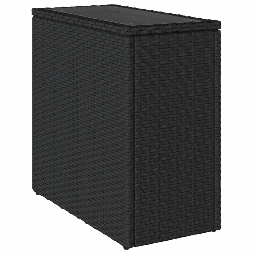 vidaXL Masă laterală grădină blat sticlă negru 58x27,5x55 cm poliratan
