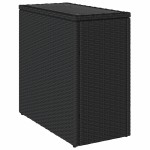 vidaXL Masă laterală grădină blat sticlă negru 58x27,5x55 cm poliratan