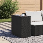 vidaXL Masă laterală grădină blat sticlă negru 58x27,5x55 cm poliratan