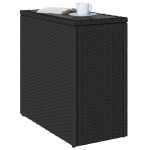 vidaXL Masă laterală grădină blat sticlă negru 58x27,5x55 cm poliratan