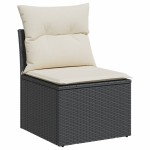 vidaXL Canapea de grădină fără cotiere, cu perne, negru, poliratan vidaXL Canapea de grădină fără cotiere, cu perne, negru, poliratan