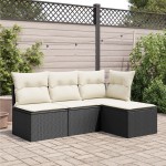 vidaXL Taburet de grădină cu pernă, negru, 55x55x37 cm, poliratan vidaXL Taburet de grădină cu pernă, negru, 55x55x37 cm, poliratan