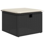 vidaXL Taburet de grădină cu pernă, negru, 55x55x37 cm, poliratan vidaXL Taburet de grădină cu pernă, negru, 55x55x37 cm, poliratan