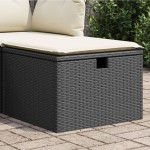 vidaXL Taburet de grădină cu pernă, negru, 55x55x37 cm, poliratan vidaXL Taburet de grădină cu pernă, negru, 55x55x37 cm, poliratan