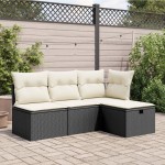 vidaXL Taburet de grădină cu pernă, negru, 55x55x37 cm, poliratan vidaXL Taburet de grădină cu pernă, negru, 55x55x37 cm, poliratan