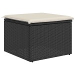 vidaXL Taburet de grădină cu pernă, negru, 55x55x37 cm, poliratan vidaXL Taburet de grădină cu pernă, negru, 55x55x37 cm, poliratan