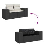 vidaXL Canapea de grădină cu perne, 2 locuri, negru, poliratan vidaXL Canapea de grădină cu perne, 2 locuri, negru, poliratan